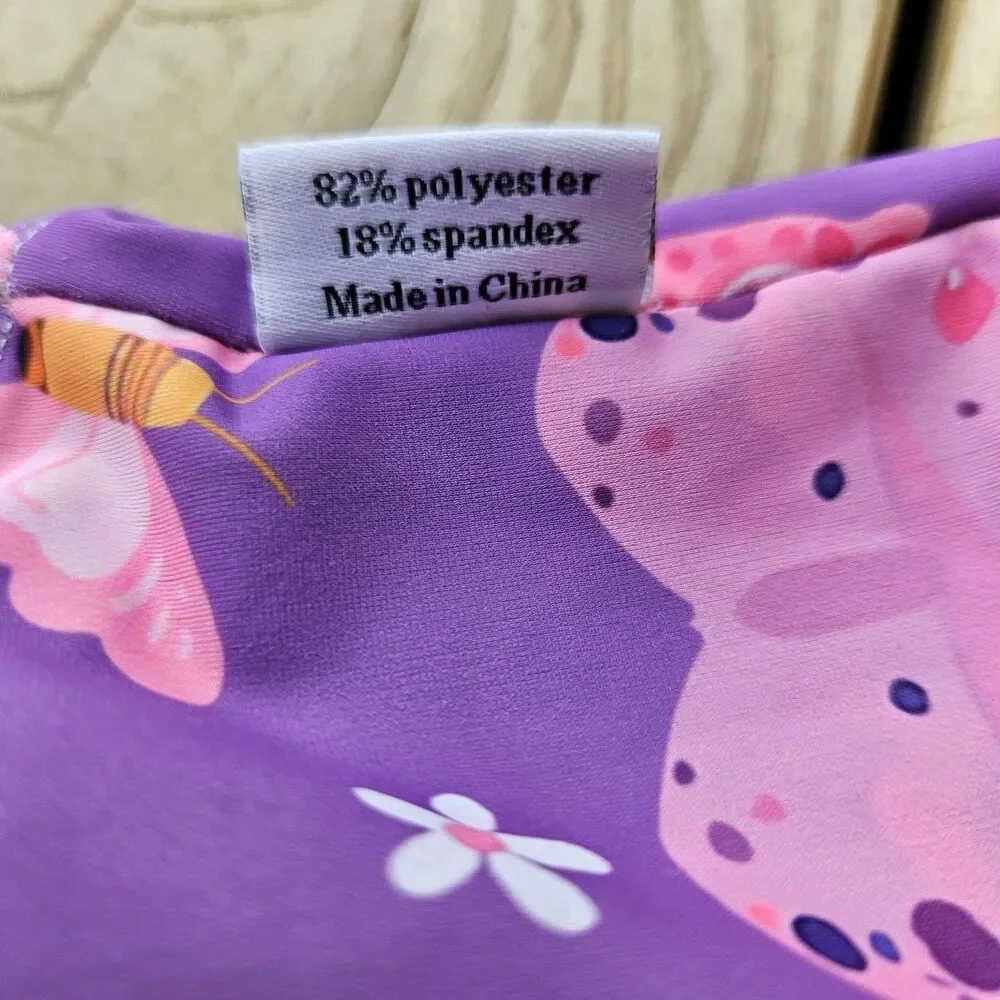 Baby Girl Butterfly Print One Piece Swimsuit & Hat Set 12-18M Ruffle Purple